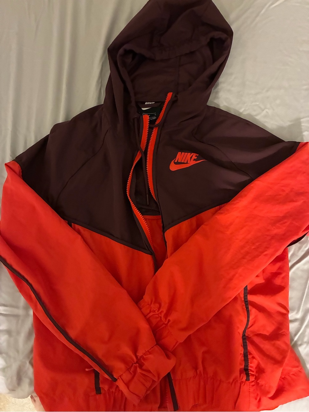 Nike Women’s Hooded Two-Tone Red and Maroon Windbreaker
